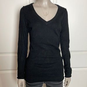 Guess Long Line Slim Fit Cotton Blend Black V-Neck Sweater